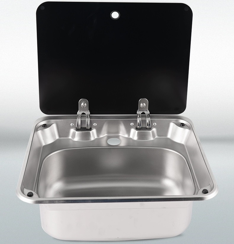 Bồn rửa inox gắn xe ô tô có nắp đậy bằng kính cường lực