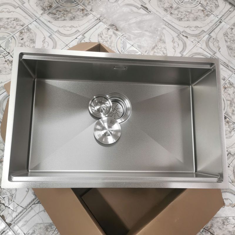 Chậu rửa bát 1 hố GRÜNDER âm bàn sang trọng vân đá chống xước dễ vệ sinh kích thước 76x48cm