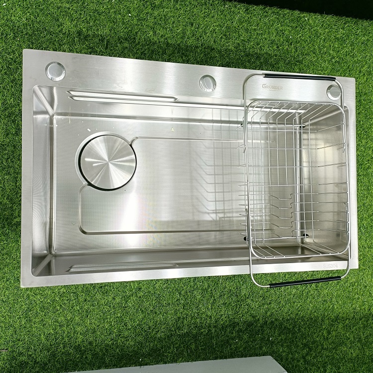 Chậu rửa bát 1 hố mặt sần chống xước công nghệ mới Kích thước 75x46 thương hiệu GRÜNDER