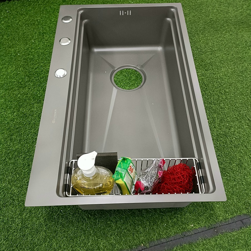 Chậu rửa bát 1 hố cỡ lớn kèm giỏ đựng giẻ rửa chén Kích thước 78x48 thương hiệu GRÜNDER