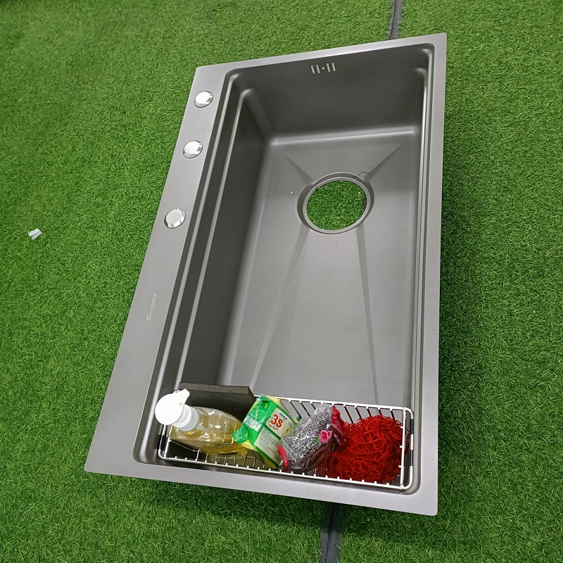 Chậu rửa bát 1 hố cỡ lớn kèm giỏ đựng giẻ rửa chén Kích thước 78x48 thương hiệu GRÜNDER
