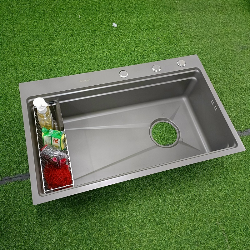 Chậu rửa bát 1 hố cỡ lớn kèm giỏ đựng giẻ rửa chén Kích thước 78x48 thương hiệu GRÜNDER