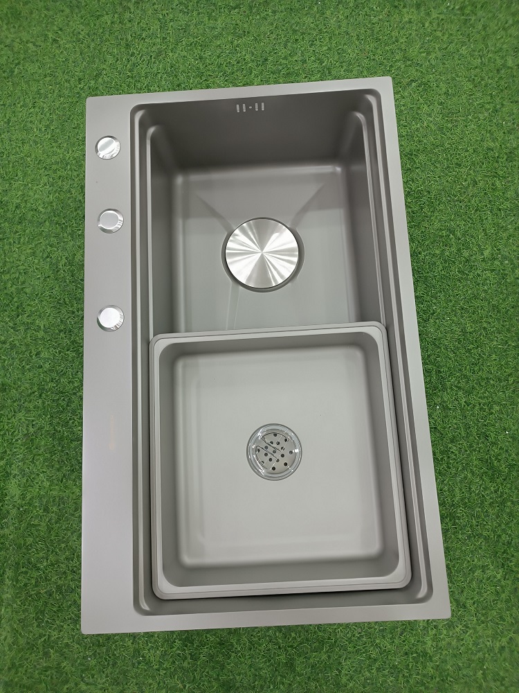 Chậu rửa bát 1 hố cỡ lớn kèm giỏ đựng giẻ rửa chén Kích thước 78x48 thương hiệu GRÜNDER