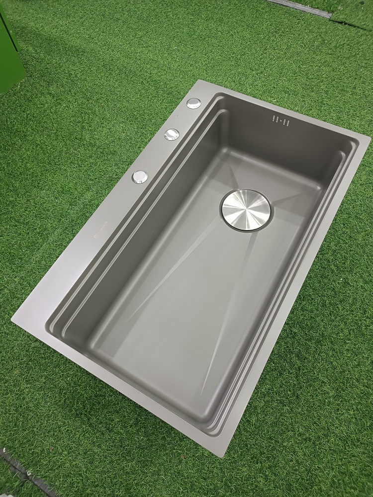 Chậu rửa bát 1 hố cỡ lớn kèm giỏ đựng giẻ rửa chén Kích thước 78x48 thương hiệu GRÜNDER