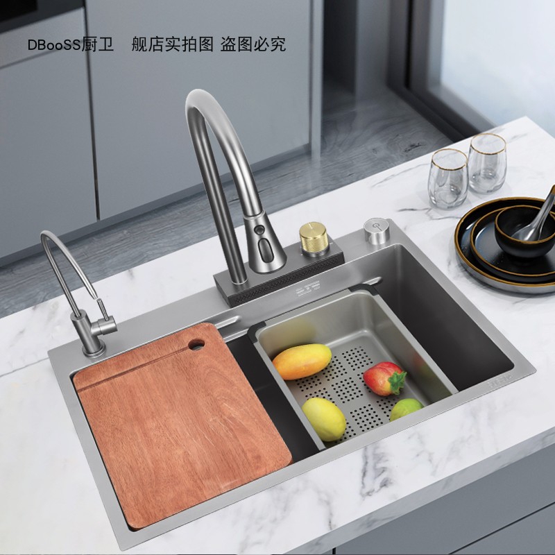 Combo chậu vòi thác rửa bát 1 hố cỡ lớn nano Kích thước 80x45 thương hiệu GRÜNDER