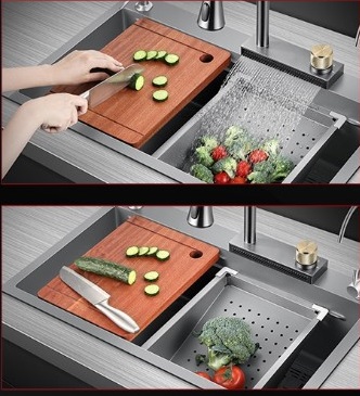 Combo chậu vòi thác rửa bát 1 hố cỡ lớn nano Kích thước 80x45 thương hiệu GRÜNDER