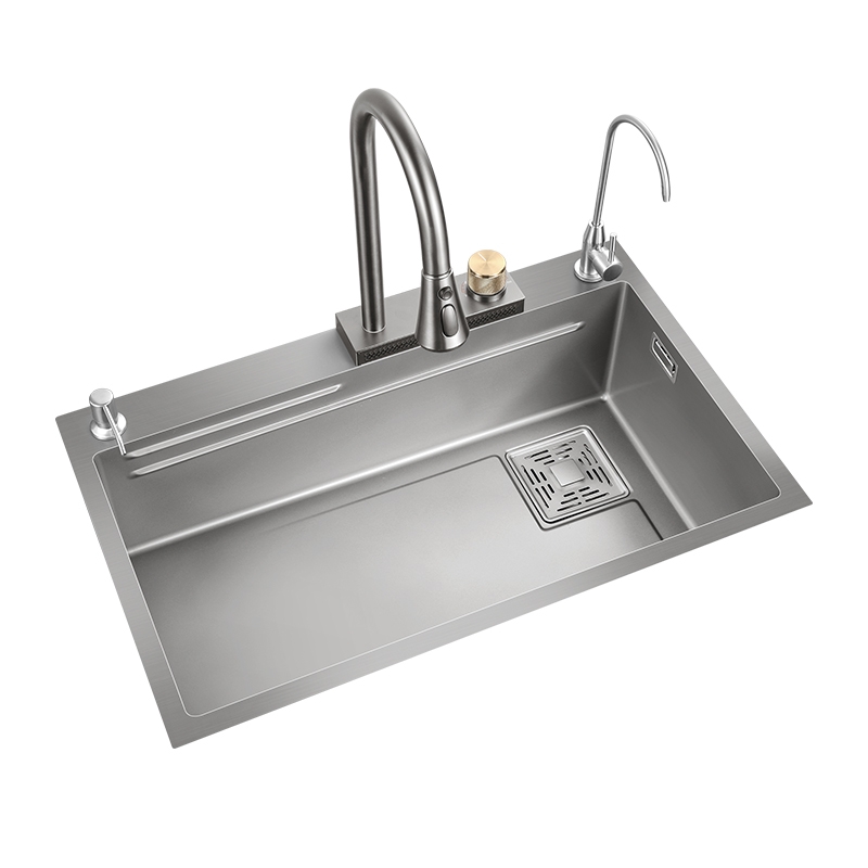 Combo chậu vòi thác rửa bát 1 hố cỡ lớn nano Kích thước 80x45 thương hiệu GRÜNDER