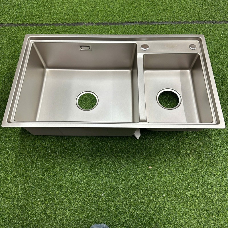 Chậu rửa bát 2 hố 1 chính 1 phụ thông minh thương hiệu GRÜNDER kích thước 83 x47cm