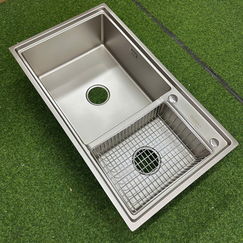 Chậu rửa bát 2 hố 1 chính 1 phụ thông minh thương hiệu GRÜNDER kích thước 83 x47cm