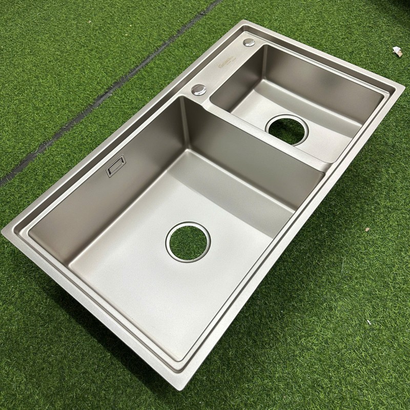 Chậu rửa bát 2 hố 1 chính 1 phụ thông minh thương hiệu GRÜNDER kích thước 83 x47cm