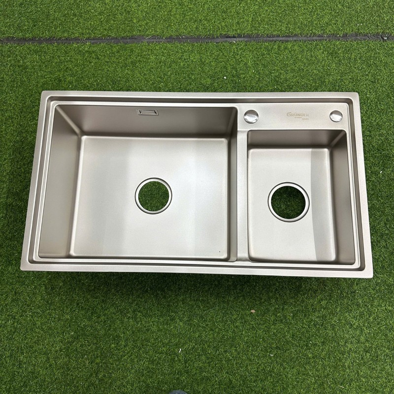 Chậu rửa bát 2 hố 1 chính 1 phụ thông minh thương hiệu GRÜNDER kích thước 83 x47cm
