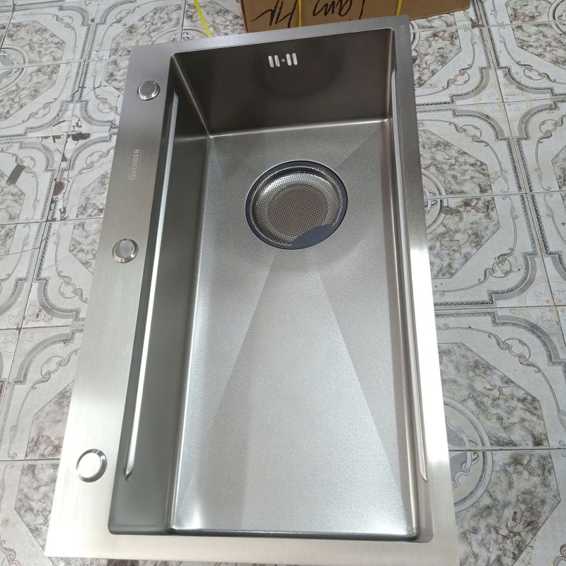Chậu rửa bát 1 hố GRÜNDER inox 304 kết hợp vân đá chống xước dễ vệ sinh kích thước 78x46cm