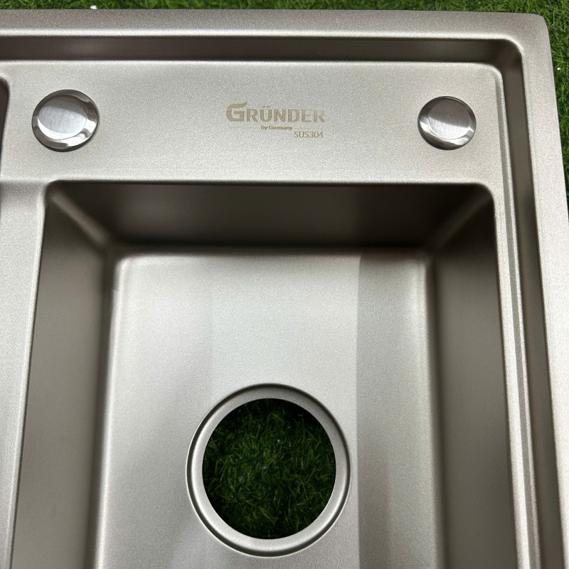 Chậu rửa bát 2 hố 1 chính 1 phụ thông minh thương hiệu GRÜNDER kích thước 83 x47cm
