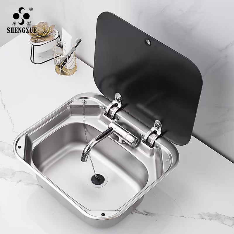 Bồn rửa inox gắn xe ô tô có nắp đậy bằng kính cường lực