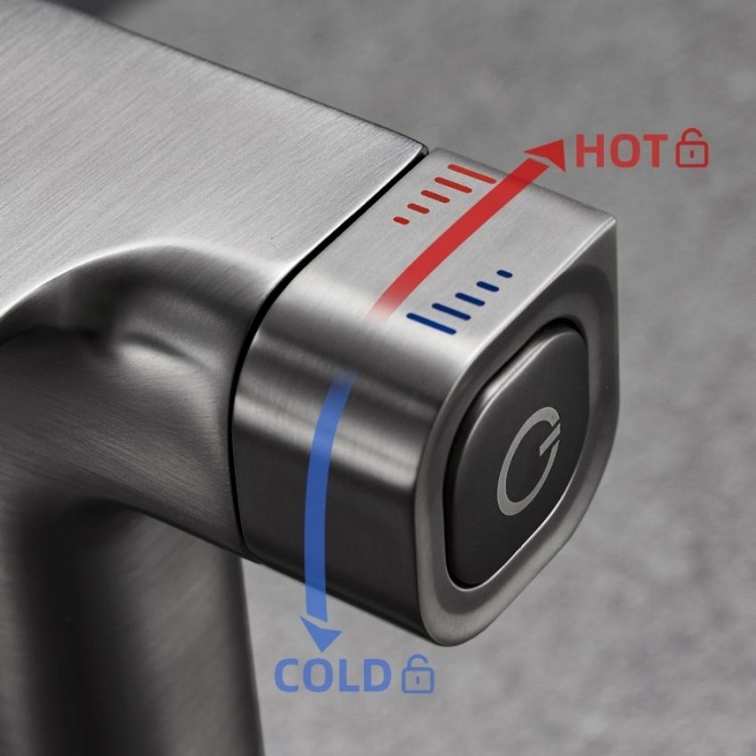 Vòi lavabo ổn định nhiệt độ mạ chân không màu ghi xám cao cấp GRÜNDER GR-VC5011KH