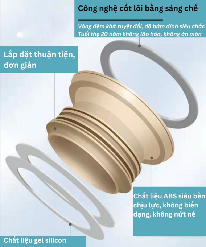 Gioăng cao su, ron cao su lót đế bồn cầu chống hôi loại đặc biệt chất liệu nhựa ABS cao 6cm