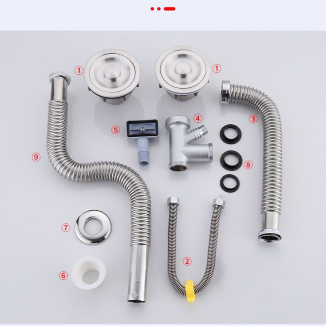 Bộ xiphong thoát nước chậu rửa bát bằng inox 304 chịu nước nóng chống chuột cắn
