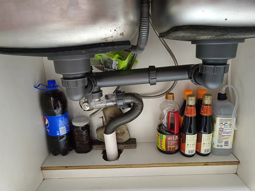 Bộ xiphong chậu rửa bát 2 hố 2 bầu rác đường kính 11cm thiết kế sát tường tận dụng diện tích