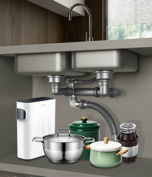 Bộ xiphong chậu rửa bát 2 hố 2 bầu rác đường kính 11cm thiết kế sát tường tận dụng diện tích