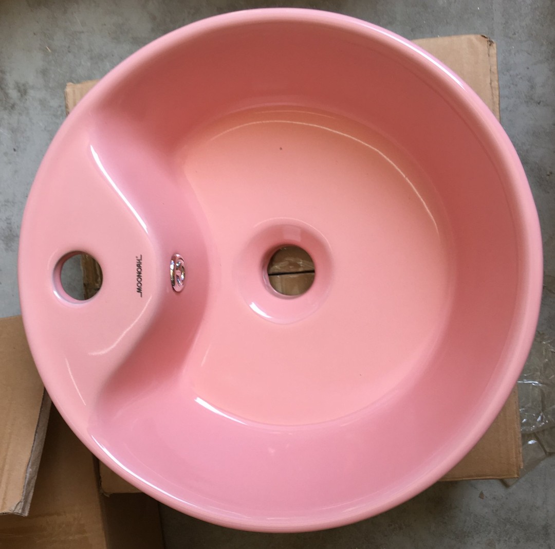 Bộ sản phẩm chậu,vòi rửa  tay màu hồng