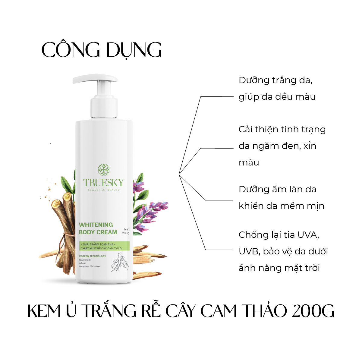 Bigsize - Kem ủ trắng toàn thân Truesky Whitening Body Cream chiết xuất rễ cây cam thảo 200g