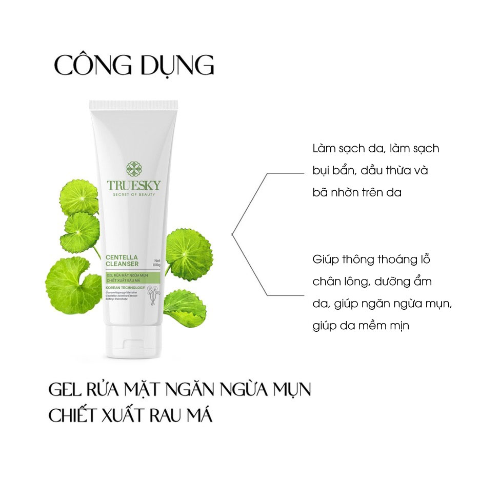 Bigsize - Gel rửa mặt ngăn ngừa mụn Truesky Centella Cleanser chiết xuất rau má 100g