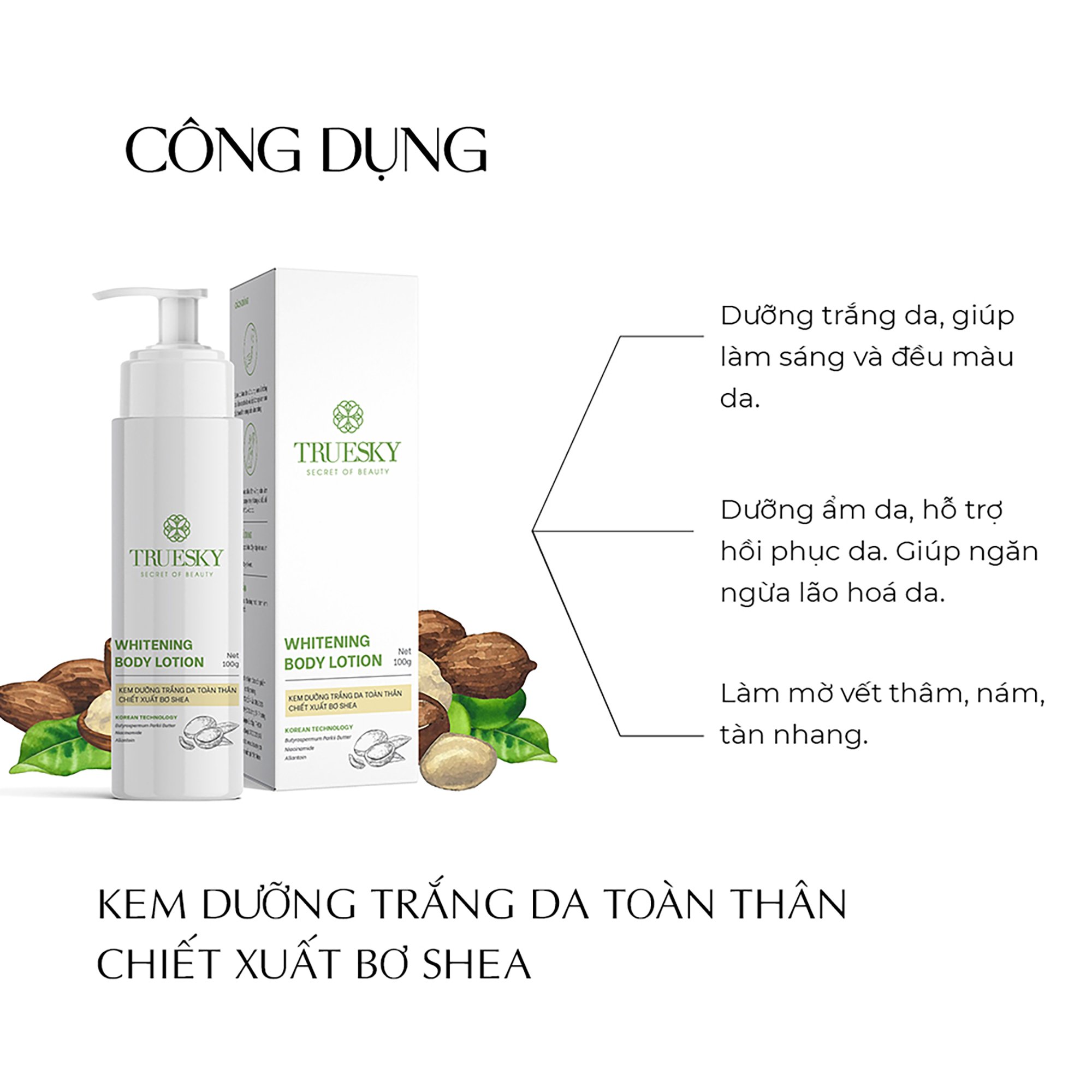 Kem dưỡng trắng toàn thân chiết xuất bơ shea Truesky Whitening Body Lotion 100g