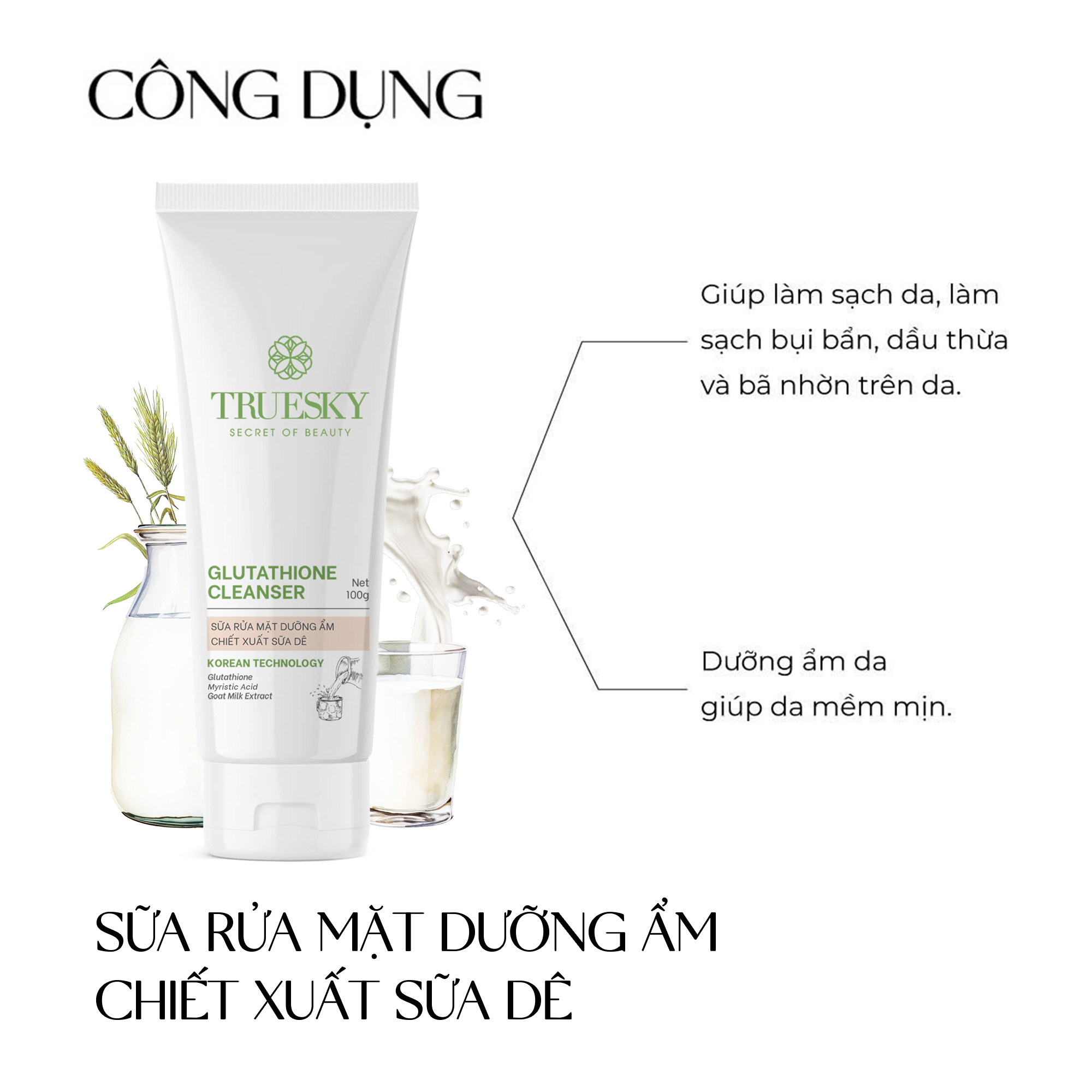 Bigsize - Sữa rửa mặt dưỡng ẩm Truesky Glutathione Cleanser chiết xuất sữa dê 100g