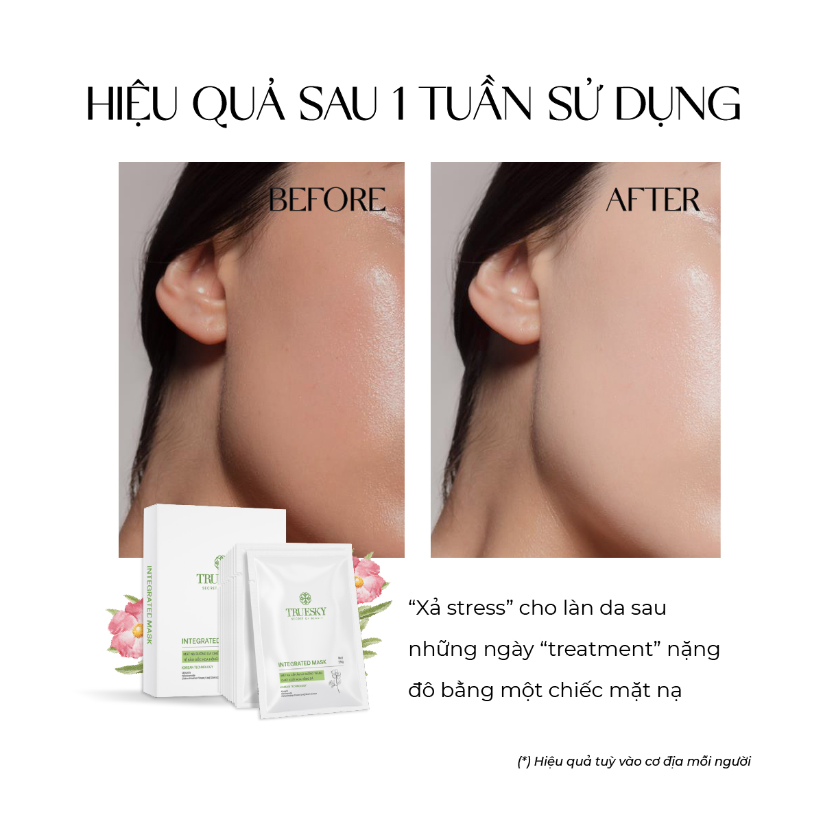 Hộp 10 miếng mặt nạ dưỡng trắng và ngừa lão hoá Truesky Integrated Mask chiết xuất hoa hồng đá 25g/miếng