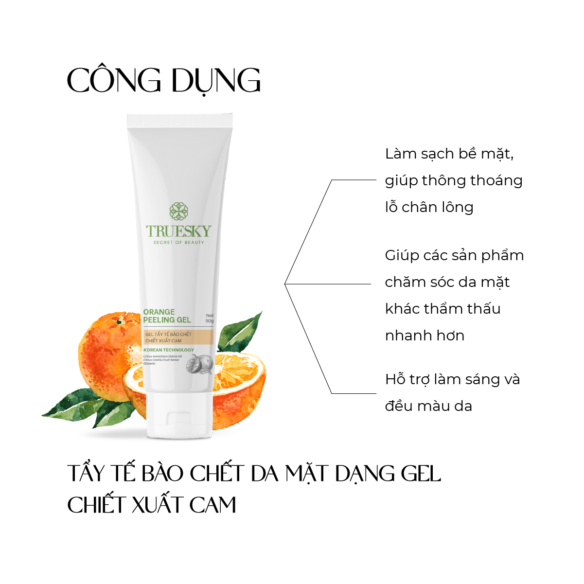 Tẩy tế bào chết da mặt Truesky Orange Peeling Gel dạng gel chiết xuất cam 50g