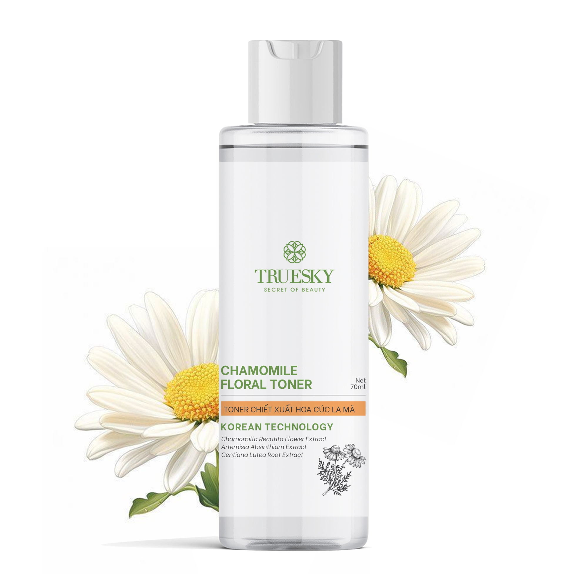 Toner dưỡng ẩm Truesky giúp làm dịu và dưỡng trắng da 70ml