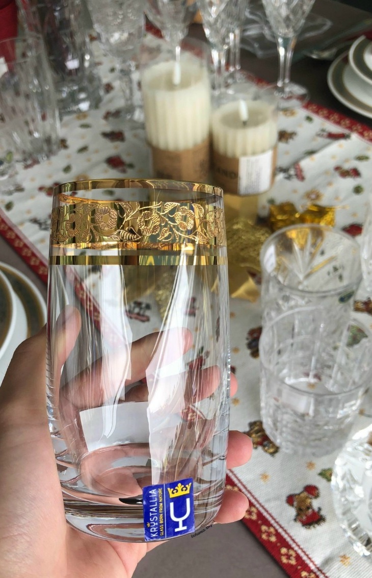 Bộ sưu tập ly cốc pha lê mạ vàng 24K cao cấp Bohemia, Rona, RCR Ý