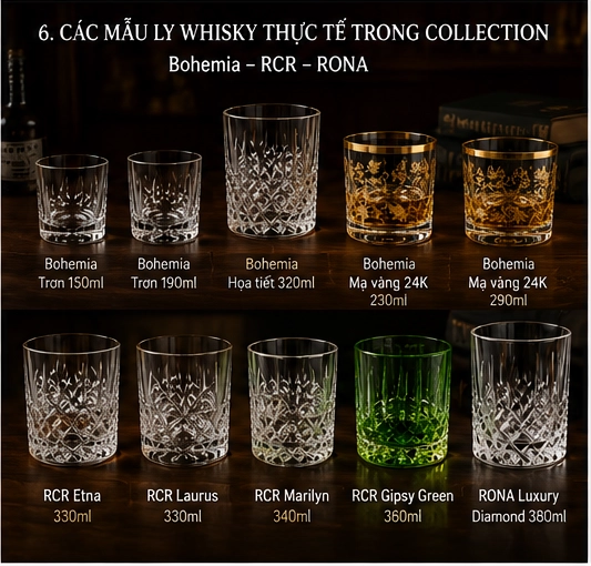 Các mẫu ly Whisky Bohemia RCR và RONA trong danh mục