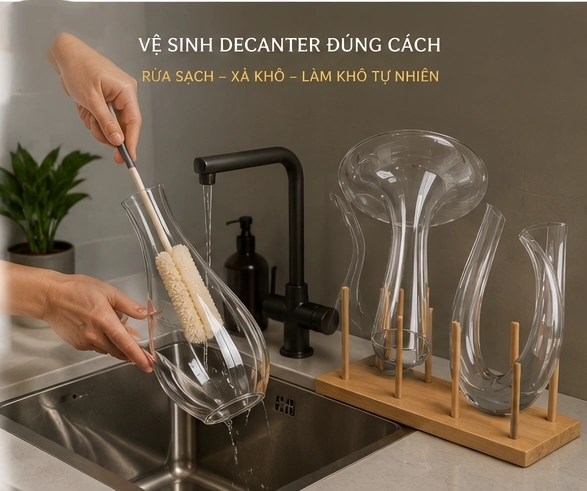 Cách vệ sinh và làm khô bình Decanter sau khi sử dụng