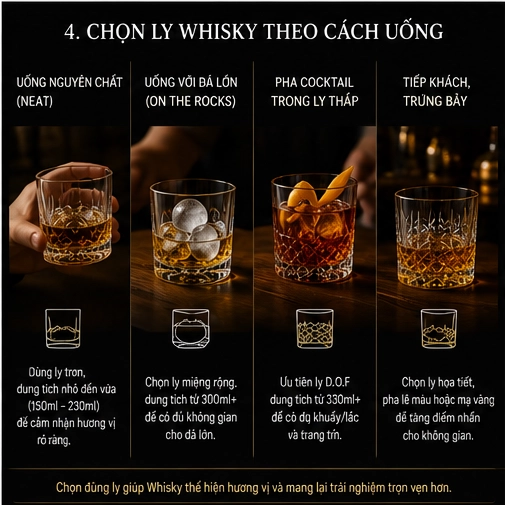 Chọn ly Whisky cho uống nguyên chất với đá và cocktail