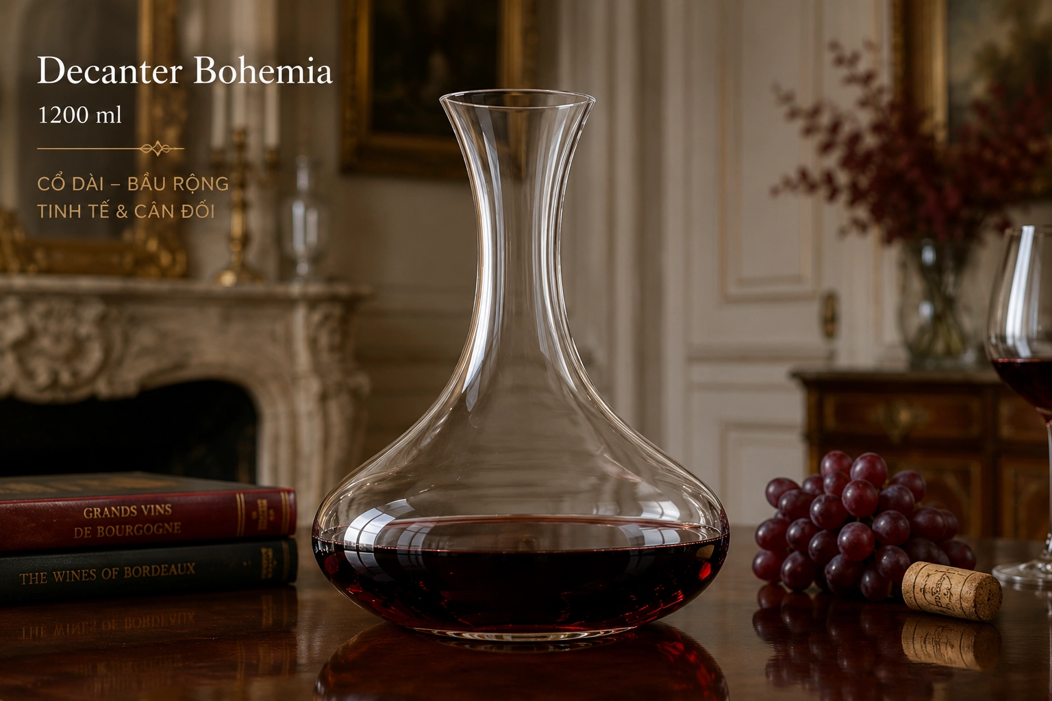 Bình Decanter Bohemia 1200ml dáng cổ dài bầu rộng