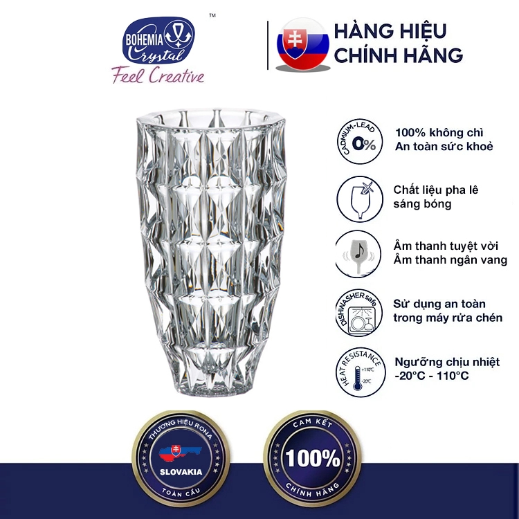 Bình Hoa Pha Lê Diamond 28cm – Tuyệt Tác Ánh Sáng Từ Crystalite Bohemia
