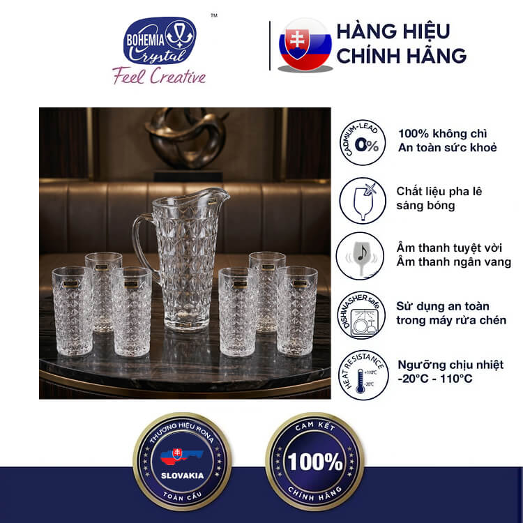 Bộ Bình Ly Pha Lê Diamond Crystalite Bohemia