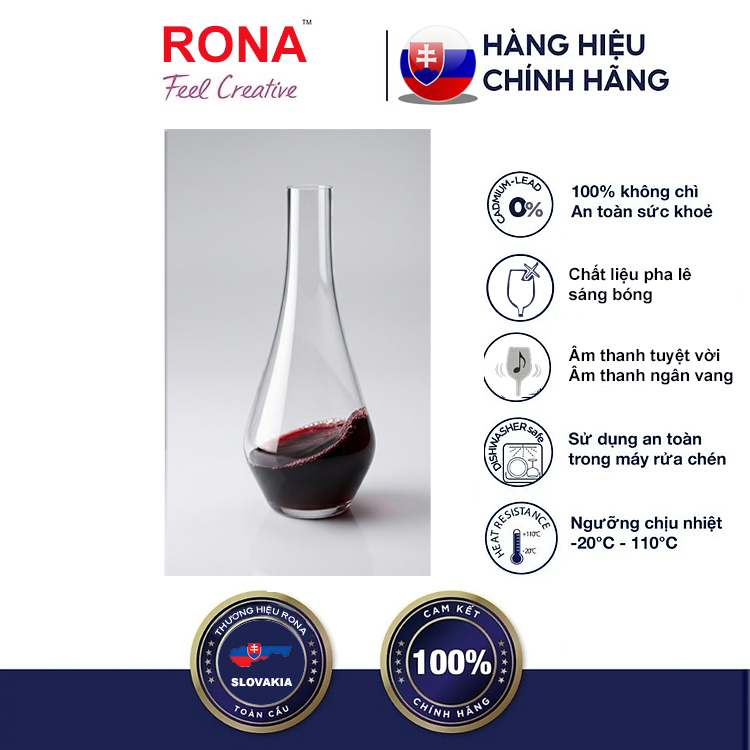 Bình Thở Rượu Vang Decanter Pha Lê Rona Ballet 2280 ml (Nhập Khẩu Slovakia)