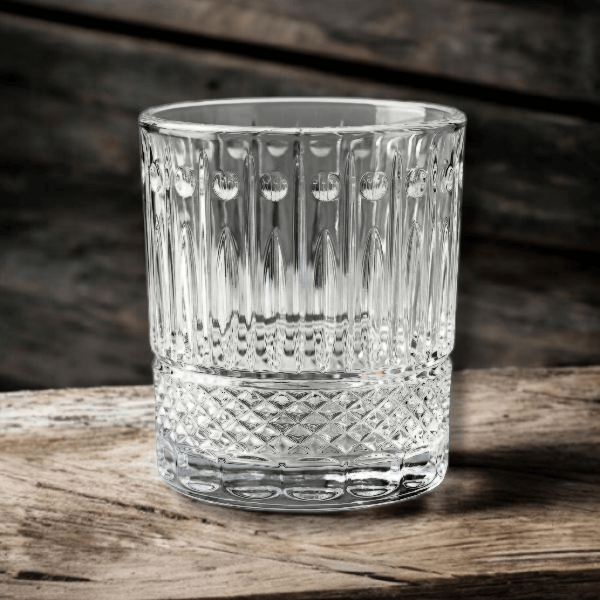 Ly Whisky Pha Lê Bohemia 320ml - Họa Tiết Kim Cương & Sọc Dọc Cổ Điển