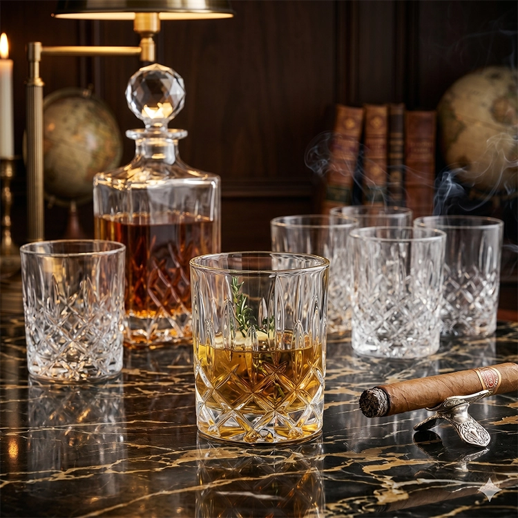 Bộ Bình Ly Pha Lê Uống Rượu Whisky Bohemia Brixton Tiệp Khắc (1+6)