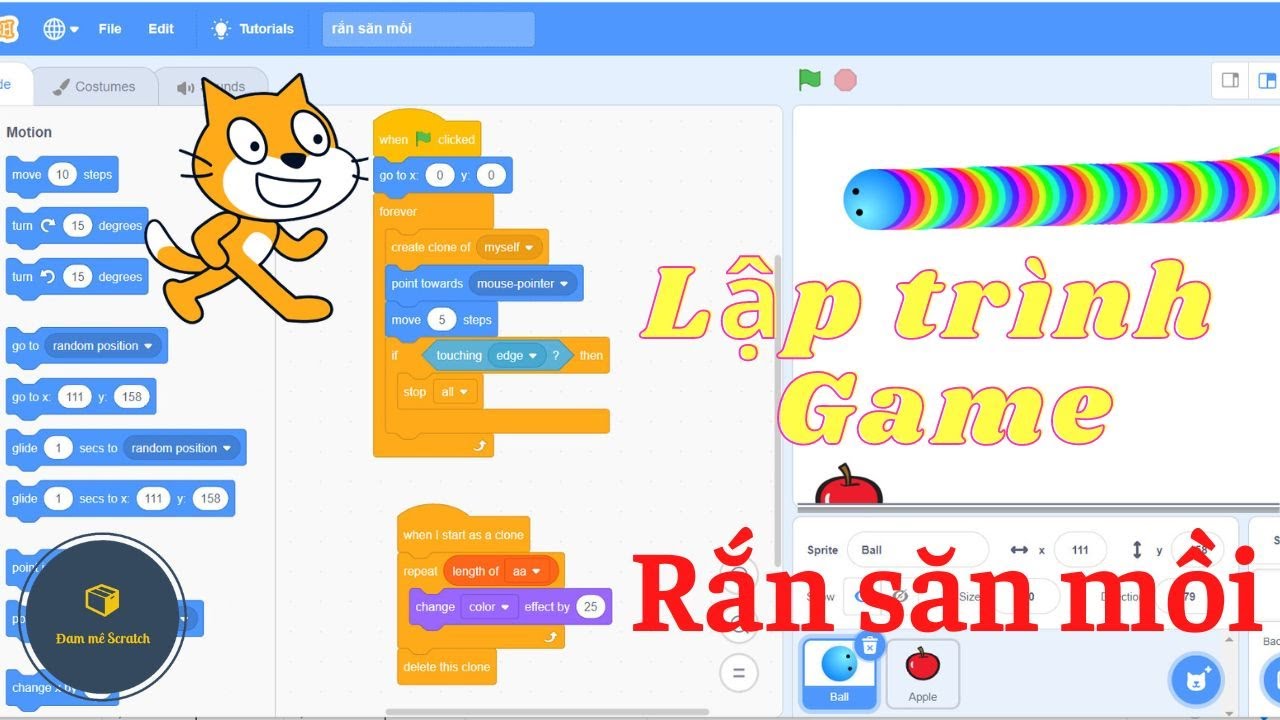 Cách làm trò chơi rắn săn mồi trên Scratch đơn giản nhất