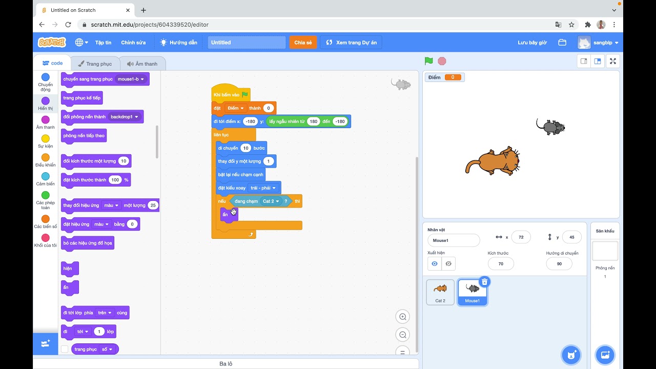 Cách làm trò chơi mèo đuổi chuột trong Scratch từ A đến Z