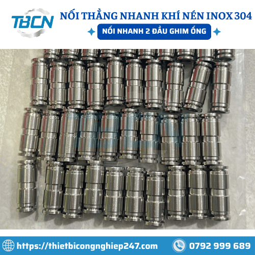 Nối thẳng nhanh khí nén inox 304 2 đầu ghim ống