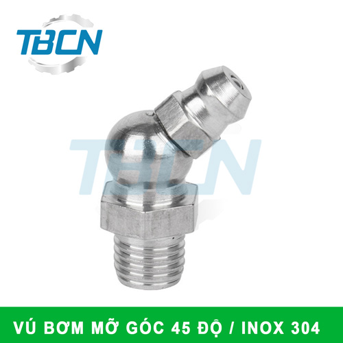 Vú bơm mỡ góc 45 độ Inox 304