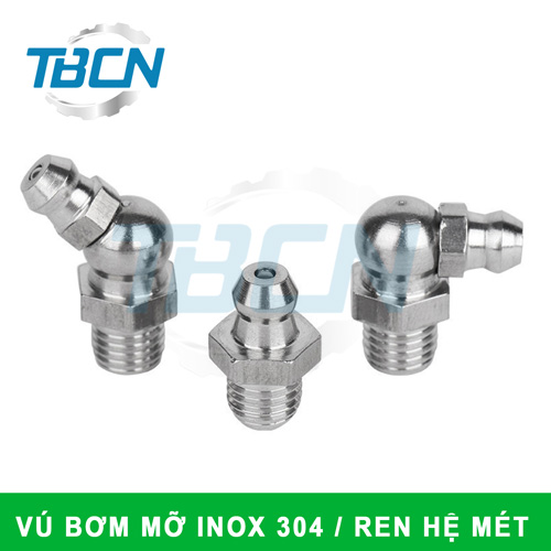 Vú bơm mỡ ren hệ mét Inox 304