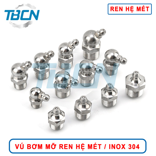 Vú bơm mỡ inox 304 ren hệ mét
