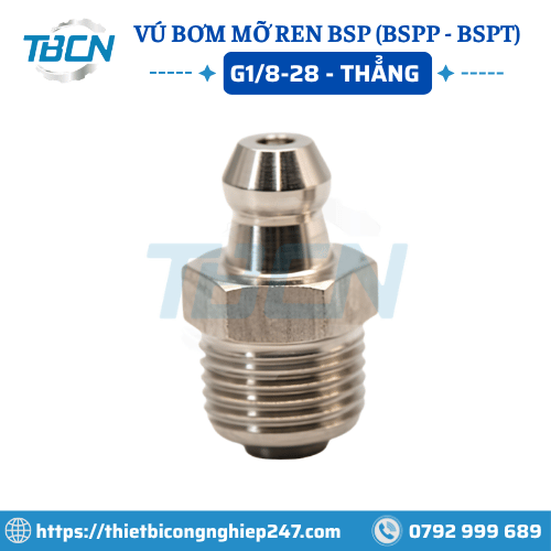 Vú bơm mỡ ren BSP G1/8 thẳng
