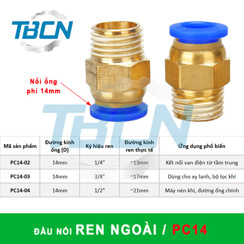 Đầu Nối Khí Nén Ren Ngoài Ống Phi 14mm