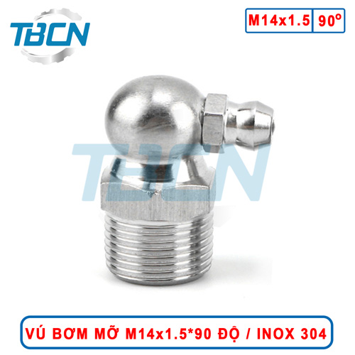 Vú Bơm Mỡ Góc 90 Độ M14x1.5 Inox 304